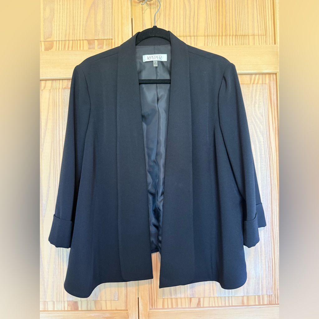Kasper Women's Shawl Collar Open Front Black Blazer